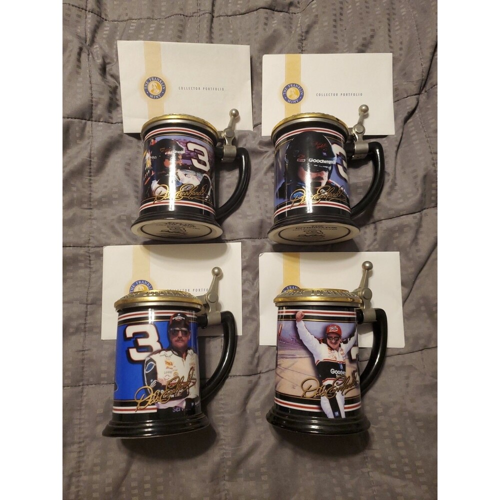 Vintage Dale Earnhardt The Franklin Mint Tankard , Lot Of 4 Mugs